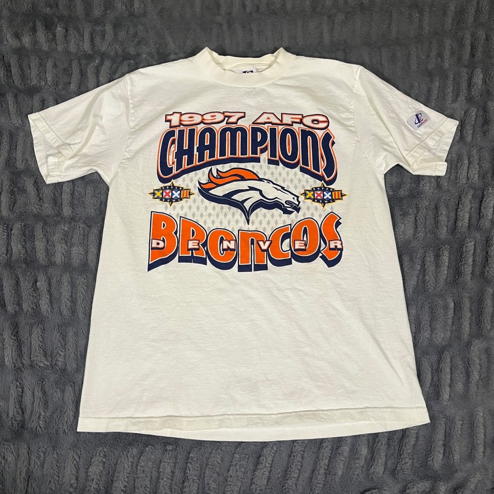 1997 AFC Champions Denver Broncos T Shirt Logo Athletic White M Medium